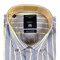 Camicia Ascot Sport taglie forti manica lunga bianco giallo blu righe