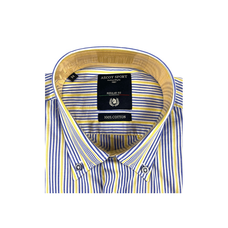 Camicia Ascot Sport taglie forti manica lunga bianco giallo blu righe