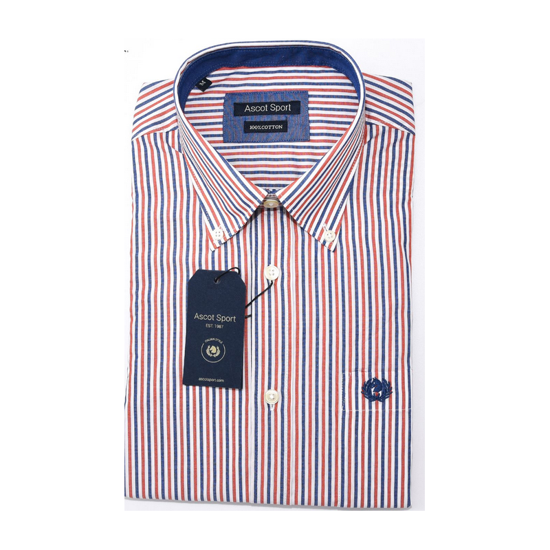 Camicia Ascot Sport taglie forti manica lunga bianco roso blu righe