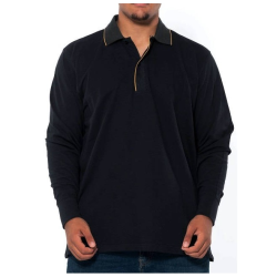 Polo Maxfort taglie forti manica lunga in cotone collo a contrasto nera