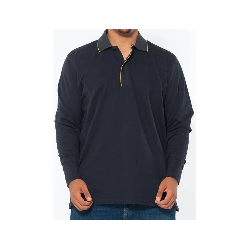 Polo Maxfort taglie forti uomo, manica lunga con polsino, collo a contrasto con bordino.  Abbigliamento taglie forti uomo