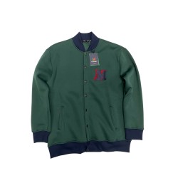 40100 BOMBER COLLEGE IN FELPA BLU con polsini cotone 100%