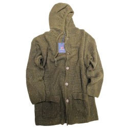 Maglione/Giacca  Semi-lungo Maxfort con bottoni e cappuccio verde militare.