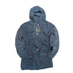 Maglione/Giacca  Semi-lungo Maxfort con bottoni e cappuccio blu.