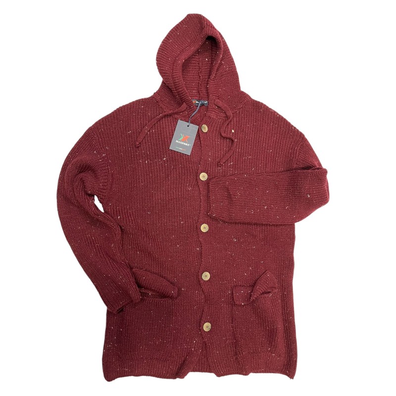 Maglione/Giacca  Semi-lungo Maxfort con bottoni e cappuccio bordo.
