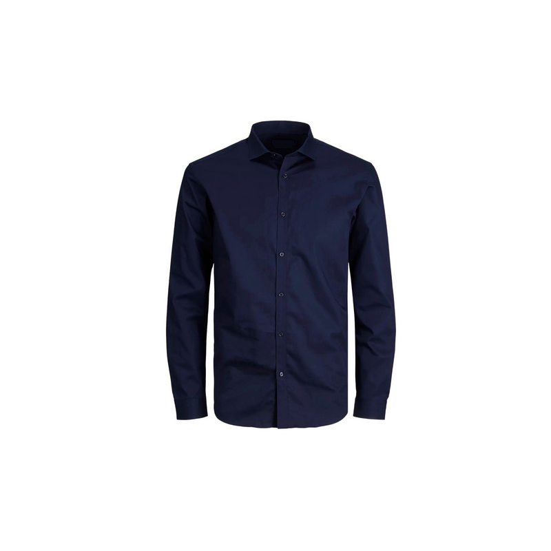 Camicia stretch comoda taglie forti cotone manica lunga blu scuro vestibilita extralarge.