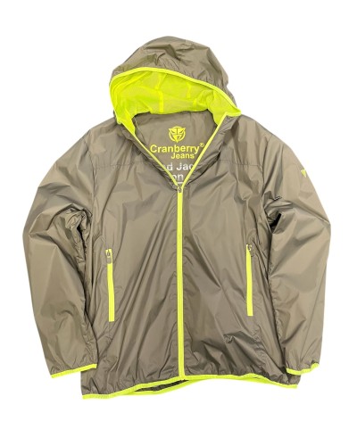 Giacca antivento sportiva zip intera con cappuccio verde militare extra comfort