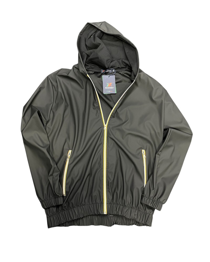 Giacca antivento sportiva Maxfort Zip/contrasto Nera con cappuccio antipioggia
